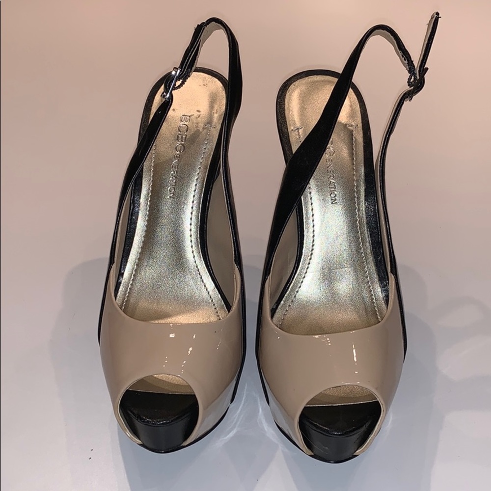 BCBGeneration Prin Black Nude Patent Leather Heels